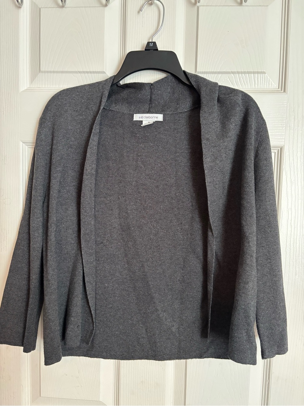 Liz Claiborne Dark Charcoal Open-Front Cardigan